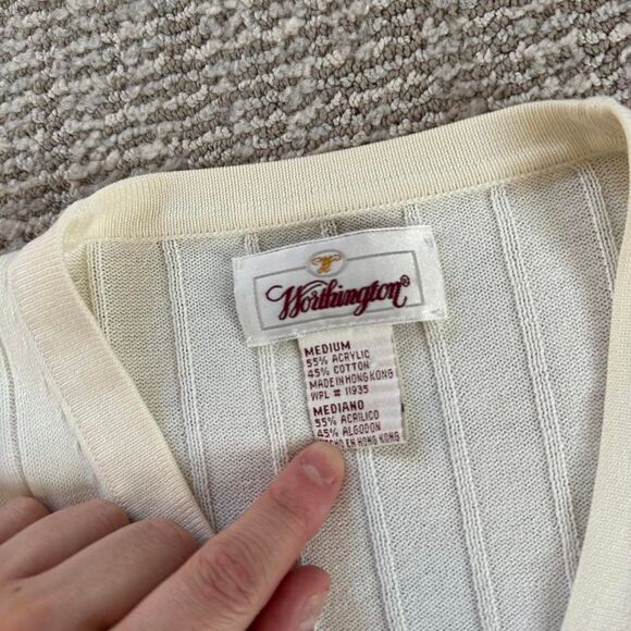 Vintage button down cotton white Cardigan medium preppy fall - Picture 6 of 7